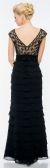 V-Neck Tiered Long Formal Prom Dress with Lace on Bust back in Black